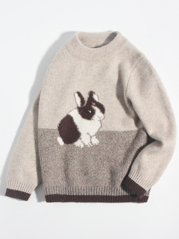 Rabbit Animal Knit Cashmere Pullover Crewneck Sweater